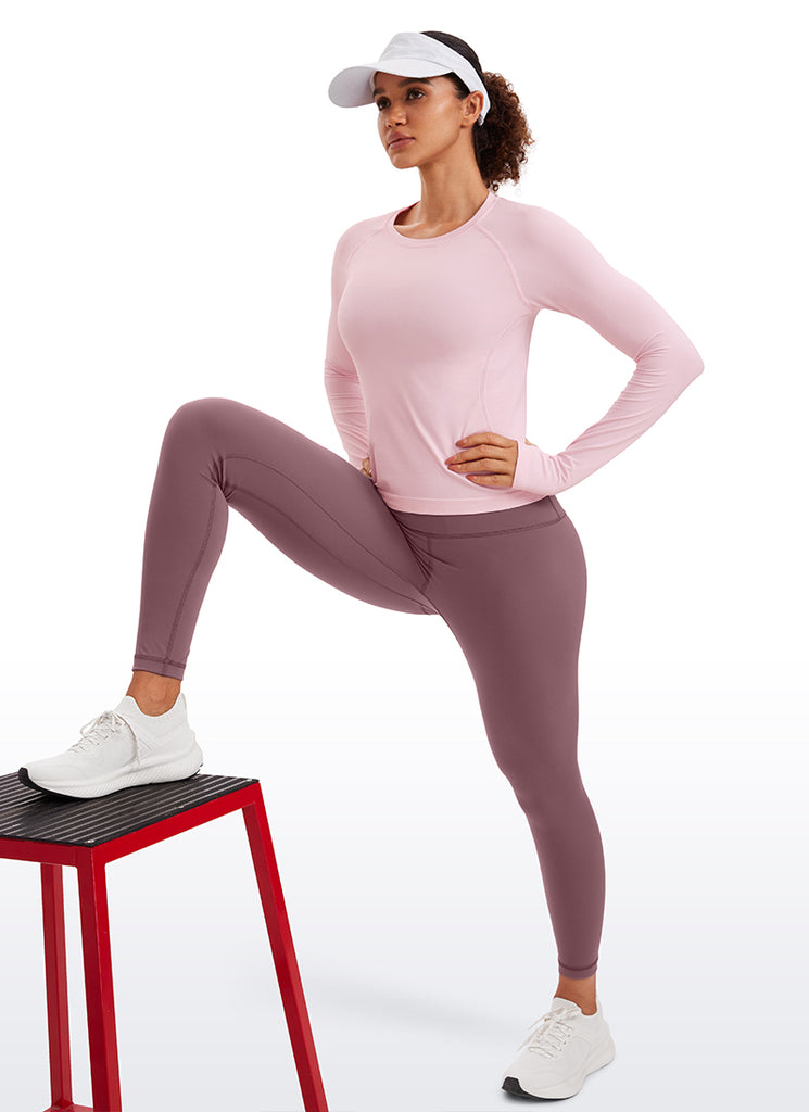 CRZ YOGA Women's Running Quick Dry Shirts Seamless Long Sleeves Sparkle Blue