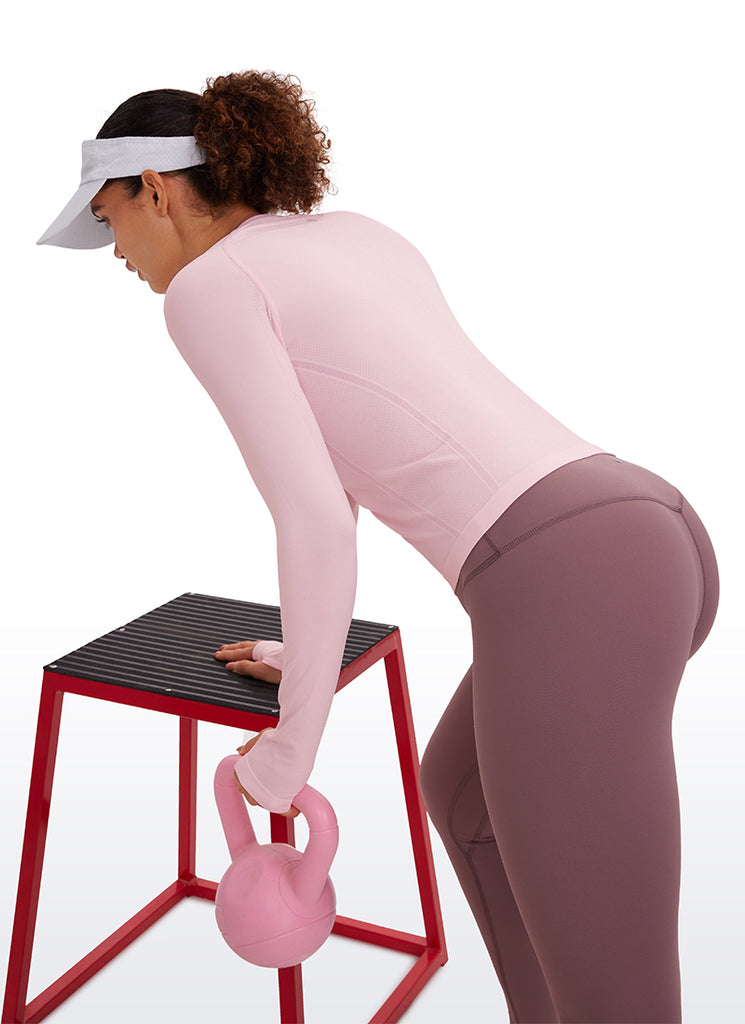 CRZ YOGA Women's Running Quick Dry Shirts Seamless Long Sleeves Strawberry Pink