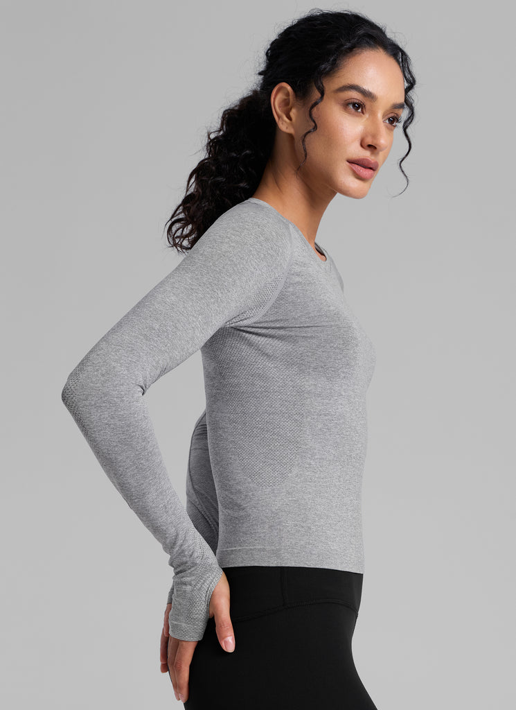CRZ YOGA Women's Running Quick Dry Shirts Seamless Long Sleeves Slate Grey Marl