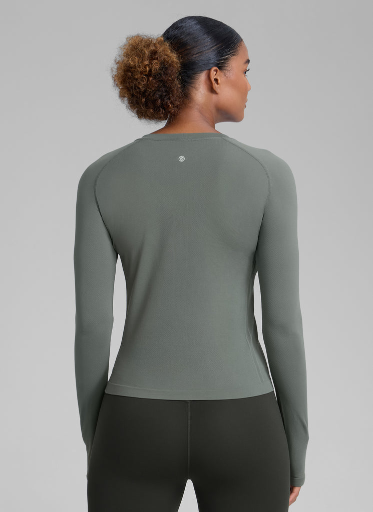 CRZ YOGA Women's Running Quick Dry Shirts Seamless Long Sleeves Grey Sage
