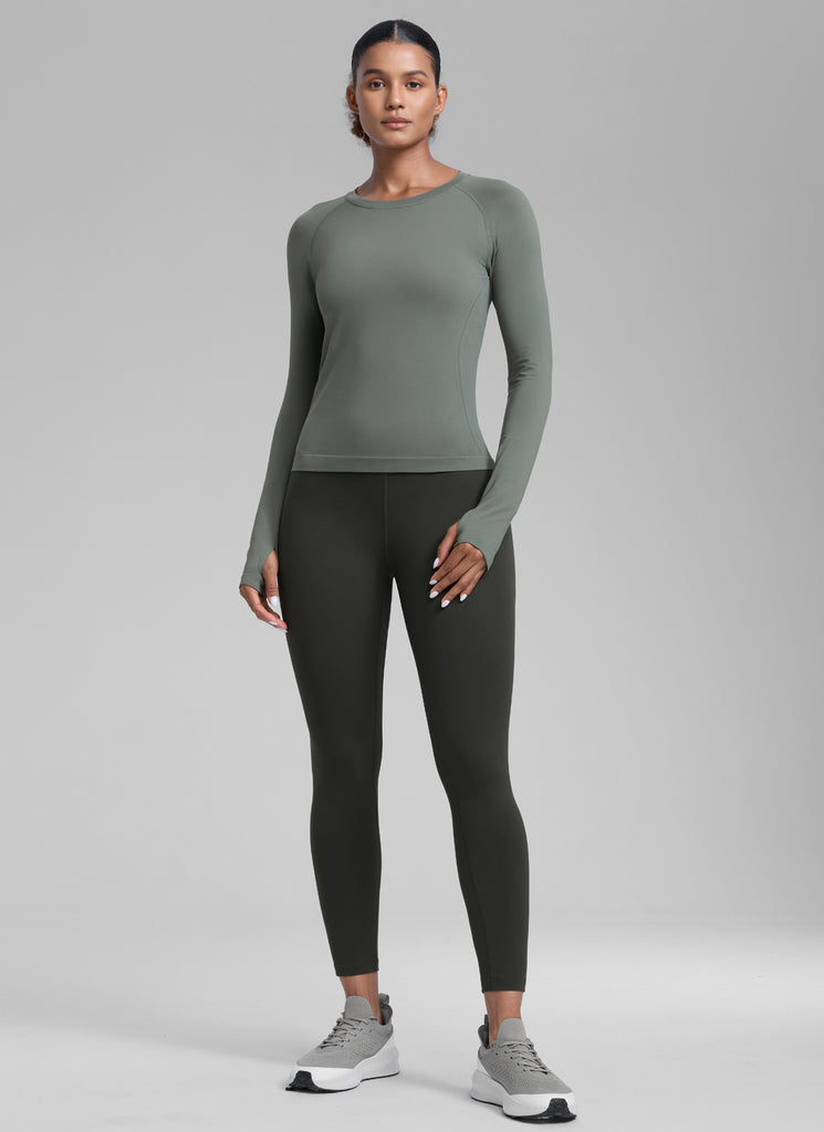 CRZ YOGA Women's Running Quick Dry Shirts Seamless Long Sleeves Grey Sage