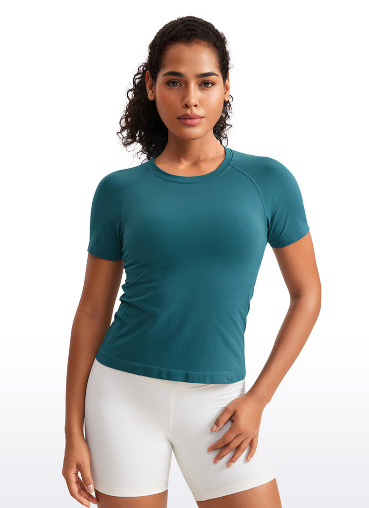 CRZ YOGA Women's Training Classic Fit Shirts Seamless Short Sleeves Green Jade