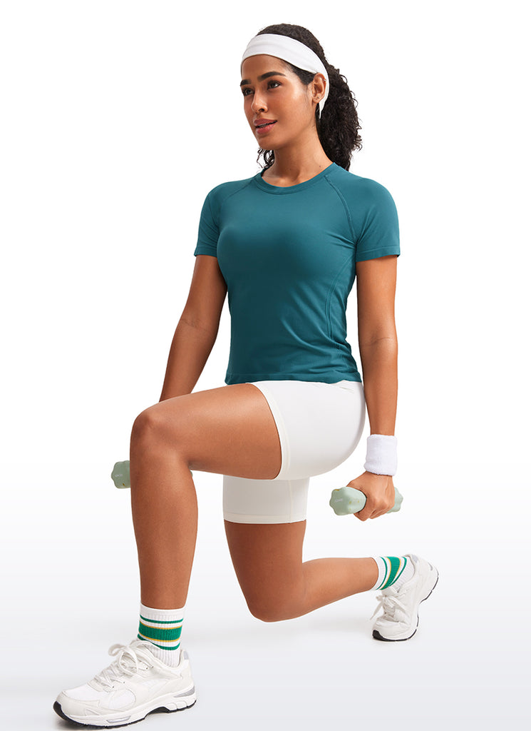 CRZ YOGA Women's Training Classic Fit Shirts Seamless Short Sleeves Green Jade