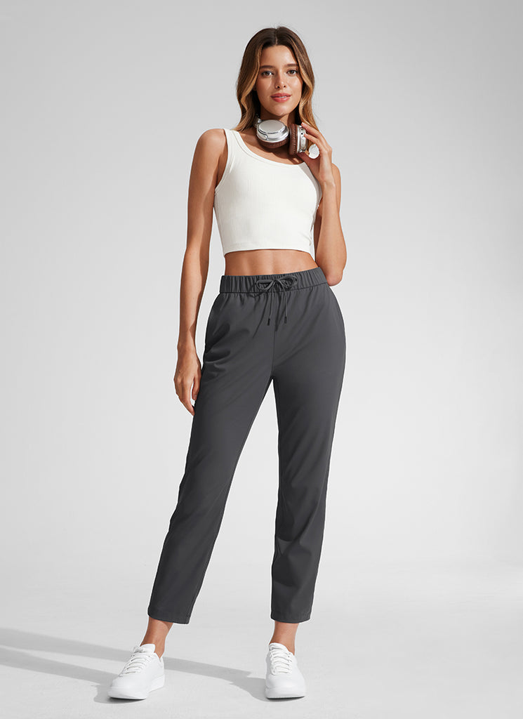 CRZ YOGA Women's Travel Slim Fit Stretch Drawstring 7/8 Pants 27'' Melanite