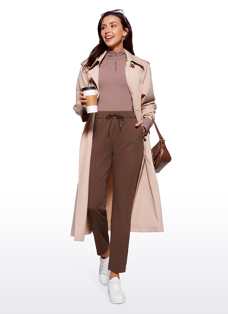 CRZ YOGA Women's Travel Slim Fit Stretch Drawstring 7/8 Pants 27'' Coffee Brown