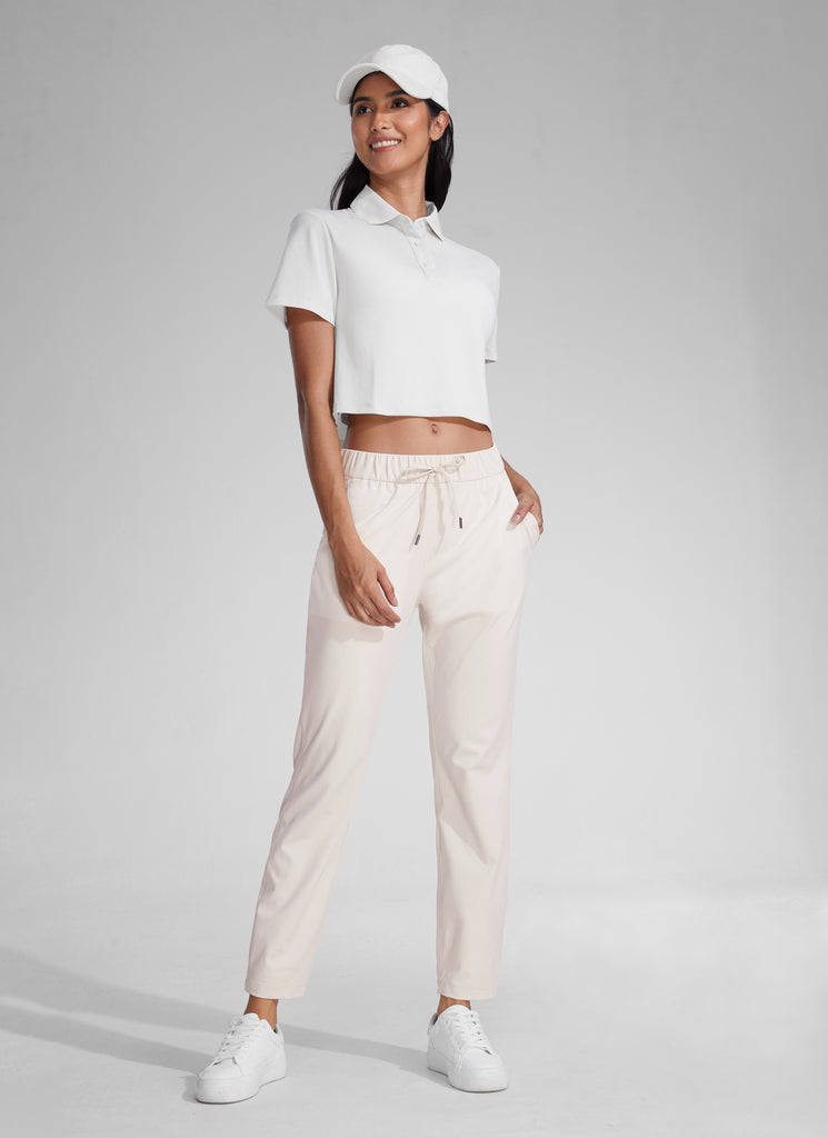 CRZ YOGA Women's Travel Slim Fit Stretch Drawstring 7/8 Pants 27'' Milky White