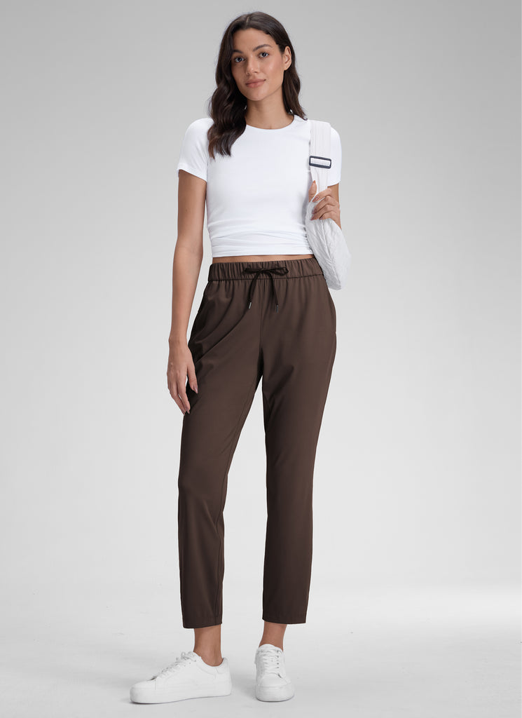 CRZ YOGA Women's Travel Slim Fit Stretch Drawstring 7/8 Pants 27'' Hot Fudge Brown