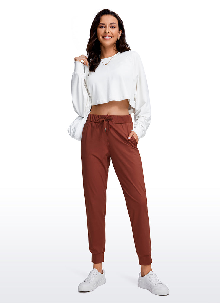 CRZ YOGA Women's Travel Slim Fit Stretch Drawstring Jogger 27'' The Cognac Brown