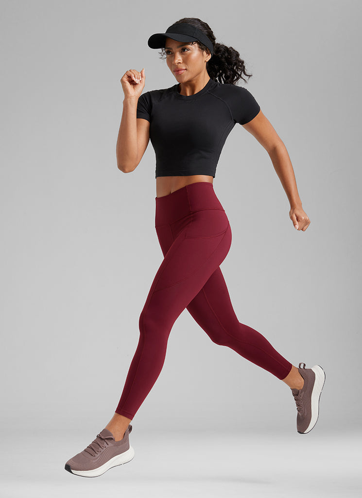 CRZ YOGA Women's Yoga Train High Rise Nakedfeel Pocket Leggings 25'' Red Merlot
