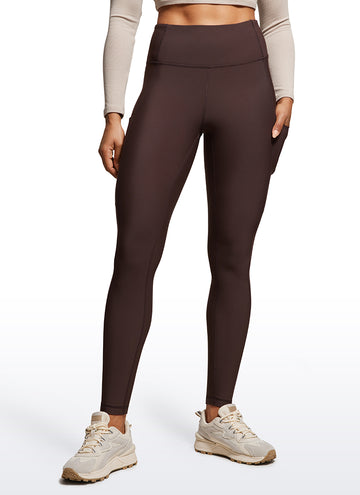 CRZ YOGA Women's High Rise Thermal Fleece Lined Pocket Leggings 28'' Hot Fudge Brown