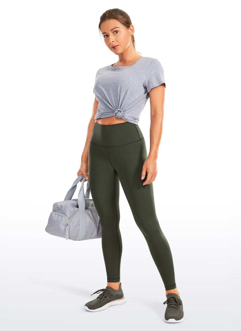 CRZ YOGA Women's Train High Rise Hugged Feel Compression Leggings 25'' Grey Olive