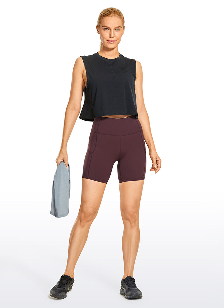 CRZ YOGA Women's Run High Rise Biker Nakedfeel Light Pocket Shorts 6'' Dark Russet