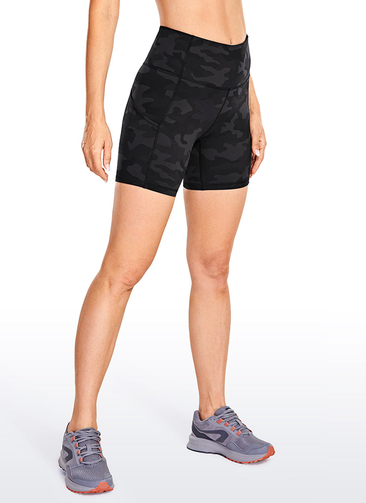 CRZ YOGA Women's Run High Rise Biker Nakedfeel Light Pocket Shorts 6'' Dark grey camouflage