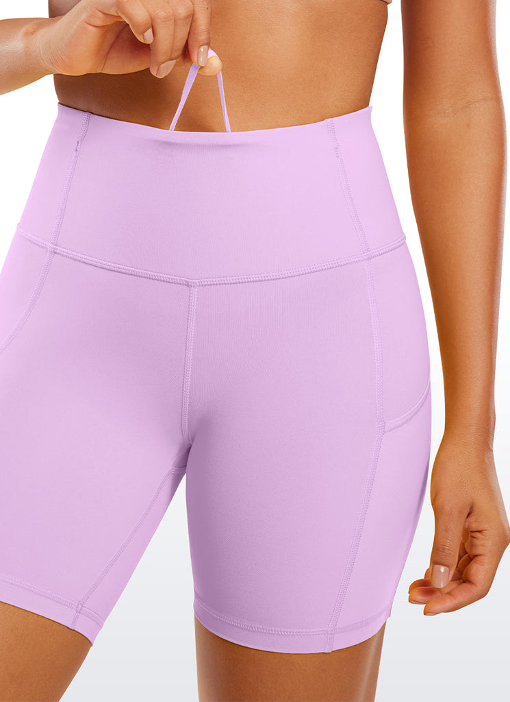 CRZ YOGA Women's Run High Rise Biker Nakedfeel Light Pocket Shorts 6'' Lilac