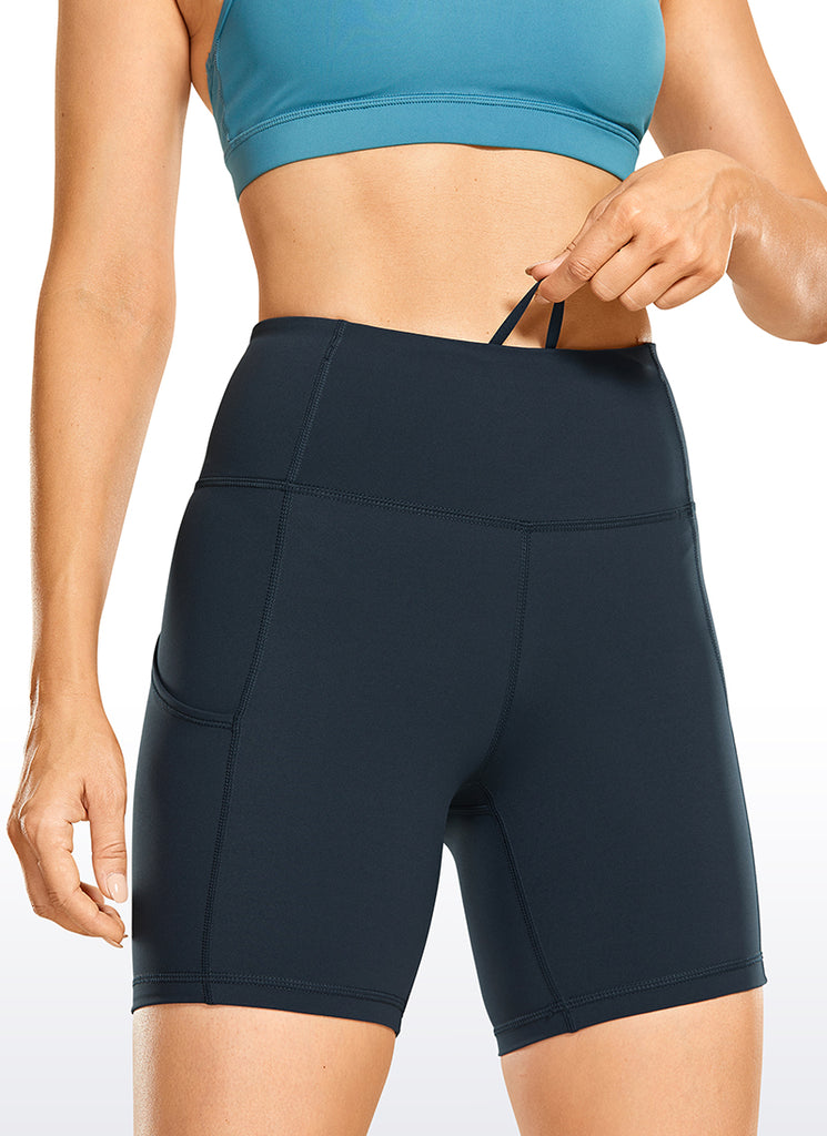 CRZ YOGA Women's Run High Rise Biker Nakedfeel Light Pocket Shorts 6'' Black