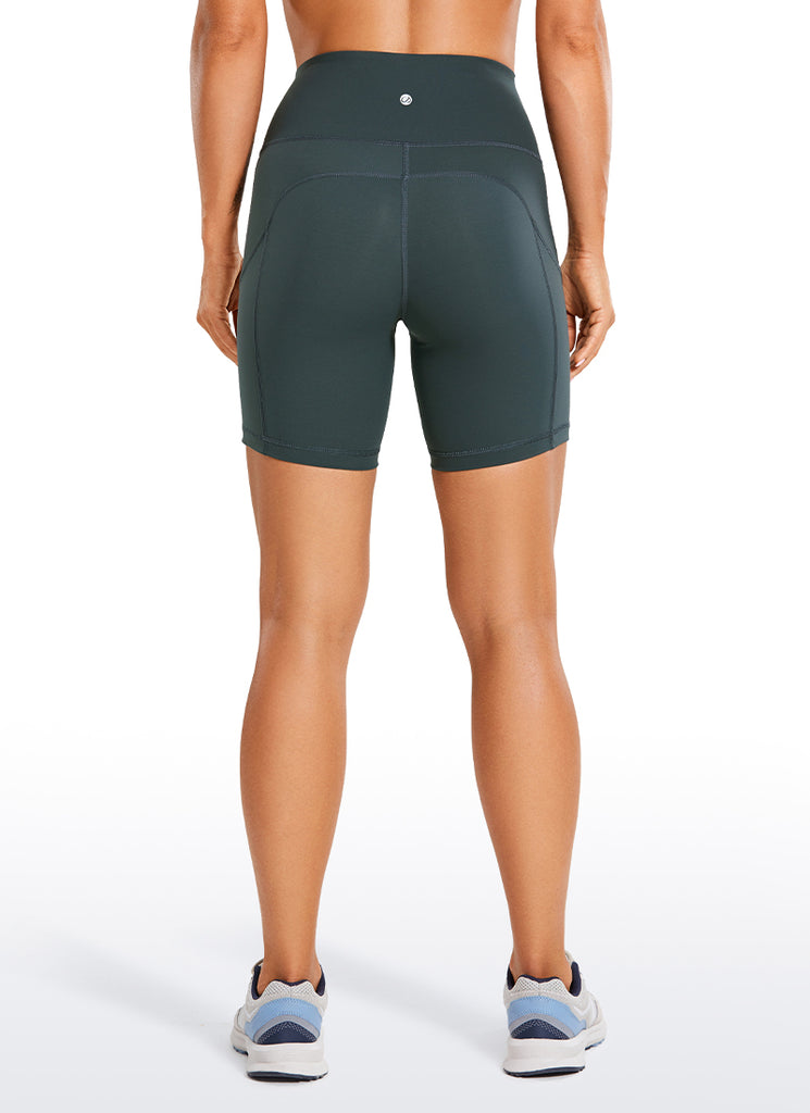 CRZ YOGA Women's Run High Rise Biker Nakedfeel Light Pocket Shorts 6'' Melanite