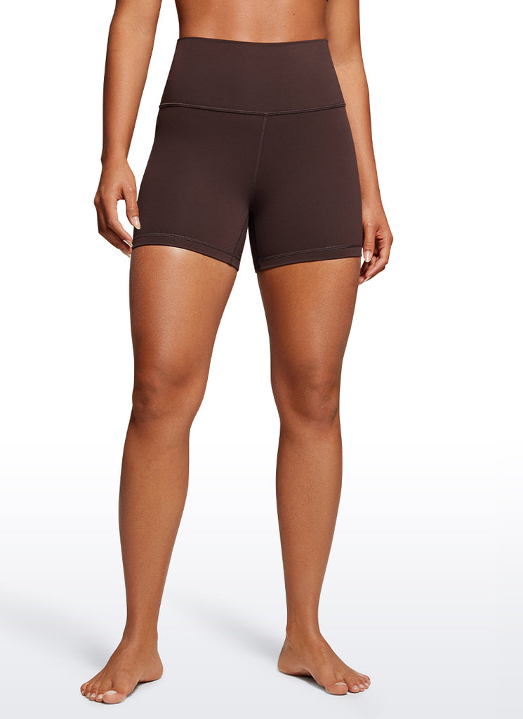 CRZ YOGA Women's Yoga High Rise Biker Shorts Nakedfeel Shorts 4'' Hot Fudge Brown