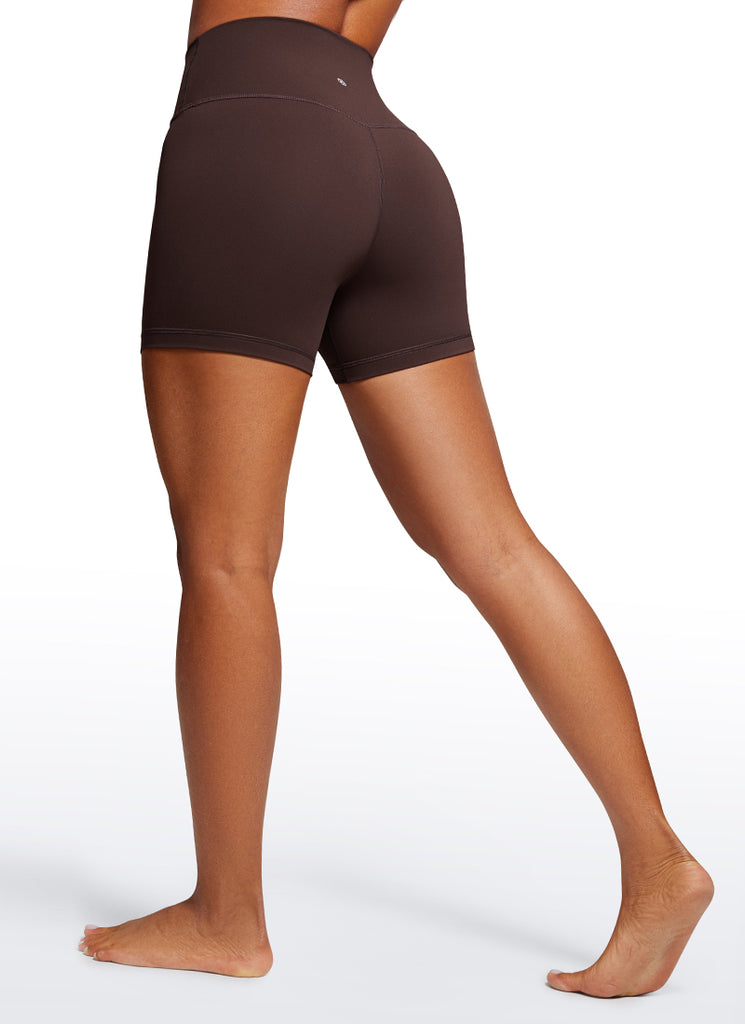 CRZ YOGA Women's Yoga High Rise Biker Shorts Nakedfeel Shorts 4'' Hot Fudge Brown