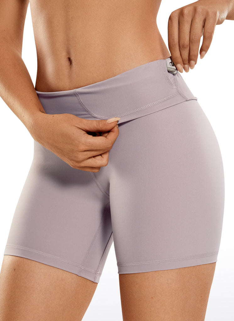 CRZ YOGA Women's Yoga High Rise Biker Shorts Nakedfeel Shorts 6'' Grey Olive