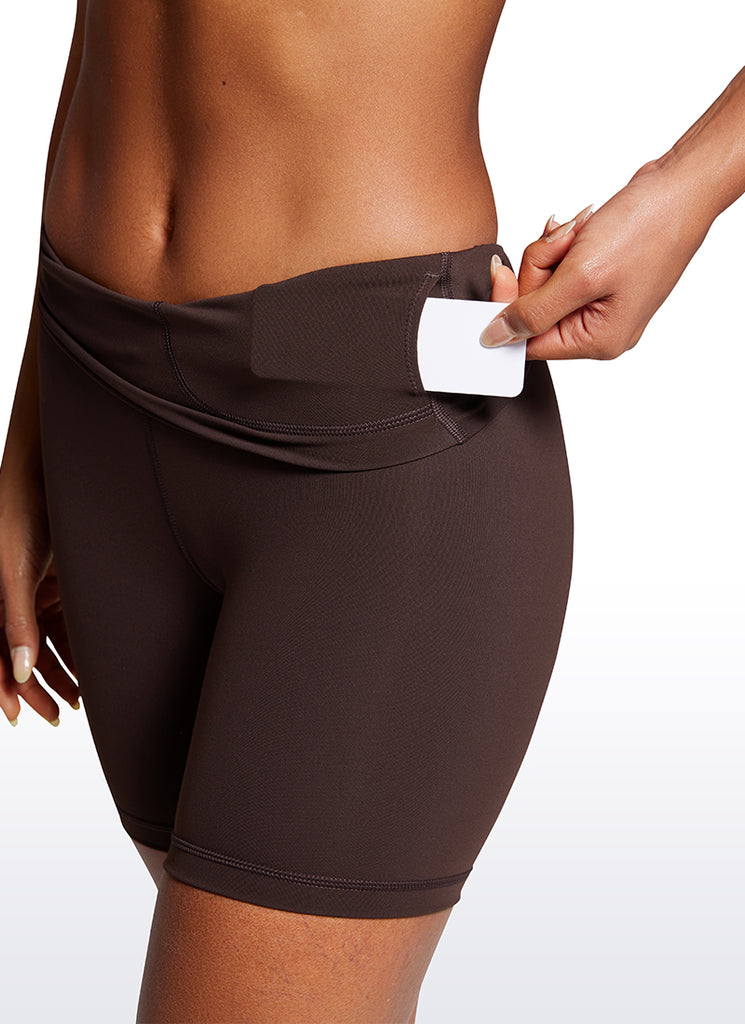 CRZ YOGA Women's Yoga High Rise Biker Shorts Nakedfeel Shorts 6'' Hot Fudge Brown