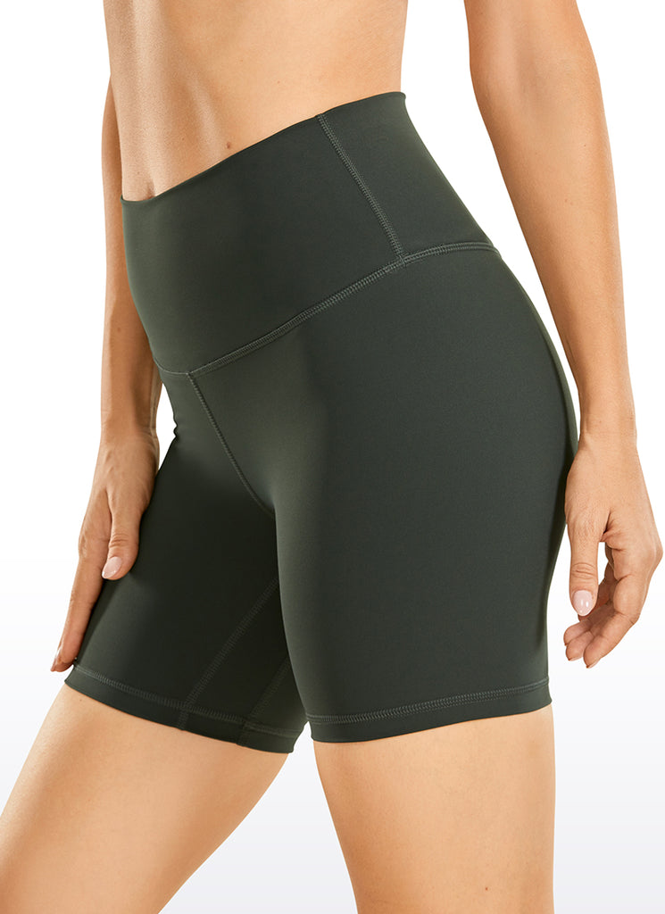 CRZ YOGA Women's Yoga High Rise Biker Shorts Nakedfeel Shorts 6'' Olive Camouflage