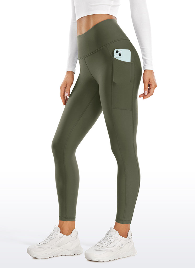 CRZ YOGA Women's High Rise Thermal Fleece Lined Pocket Legging II 25'' Olive Green