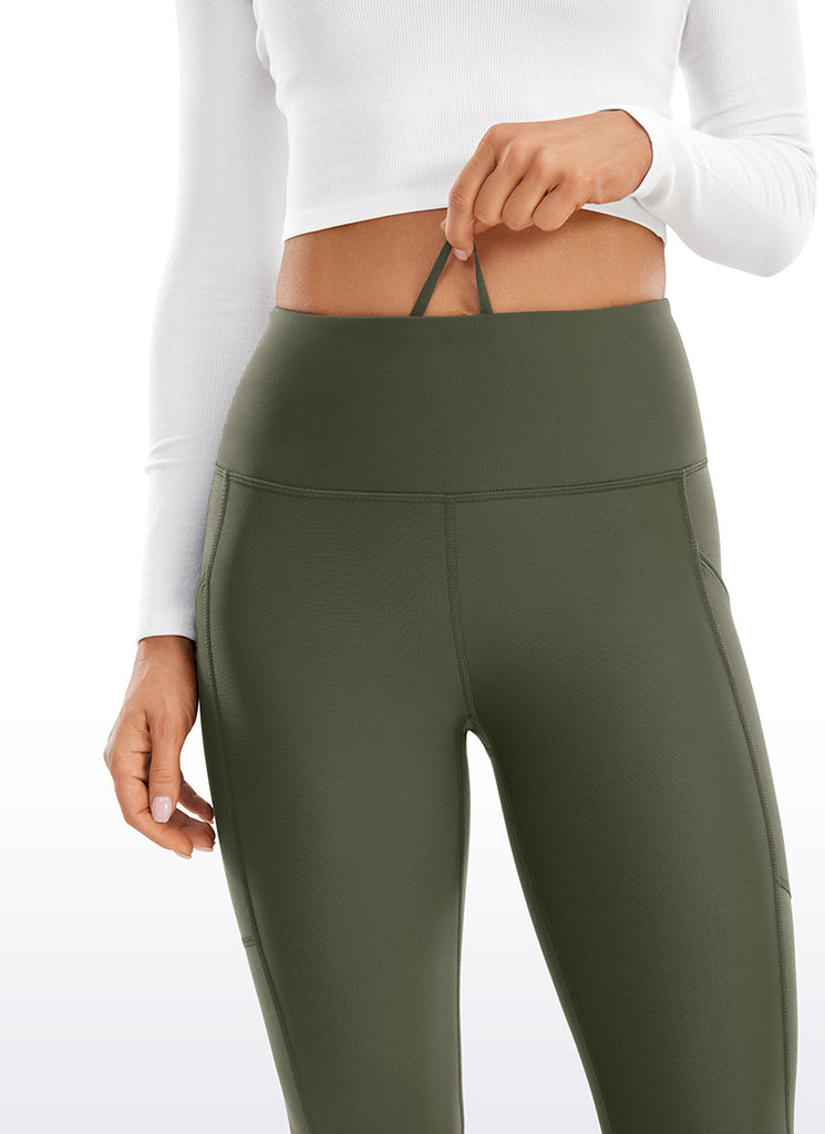 CRZ YOGA Women's High Rise Thermal Fleece Lined Pocket Legging II 25'' Olive Green