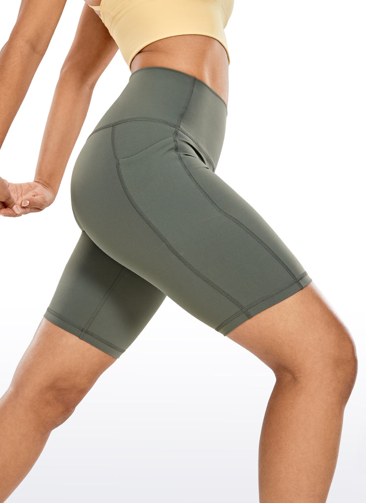 CRZ YOGA Women's Train High Rise Biker Nakedfeel Pocket Shorts 8'' Grey Sage