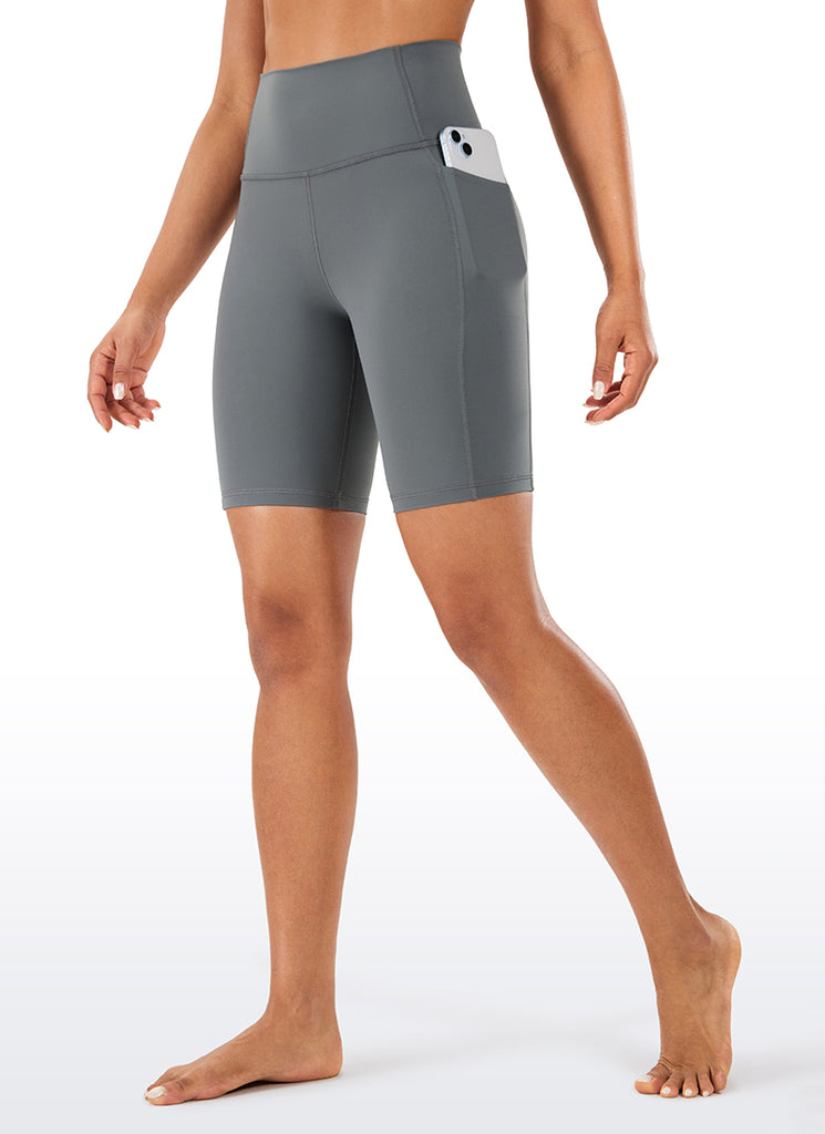 CRZ YOGA Women's Train High Rise Biker Nakedfeel Pocket Shorts 8'' Dark Carbon