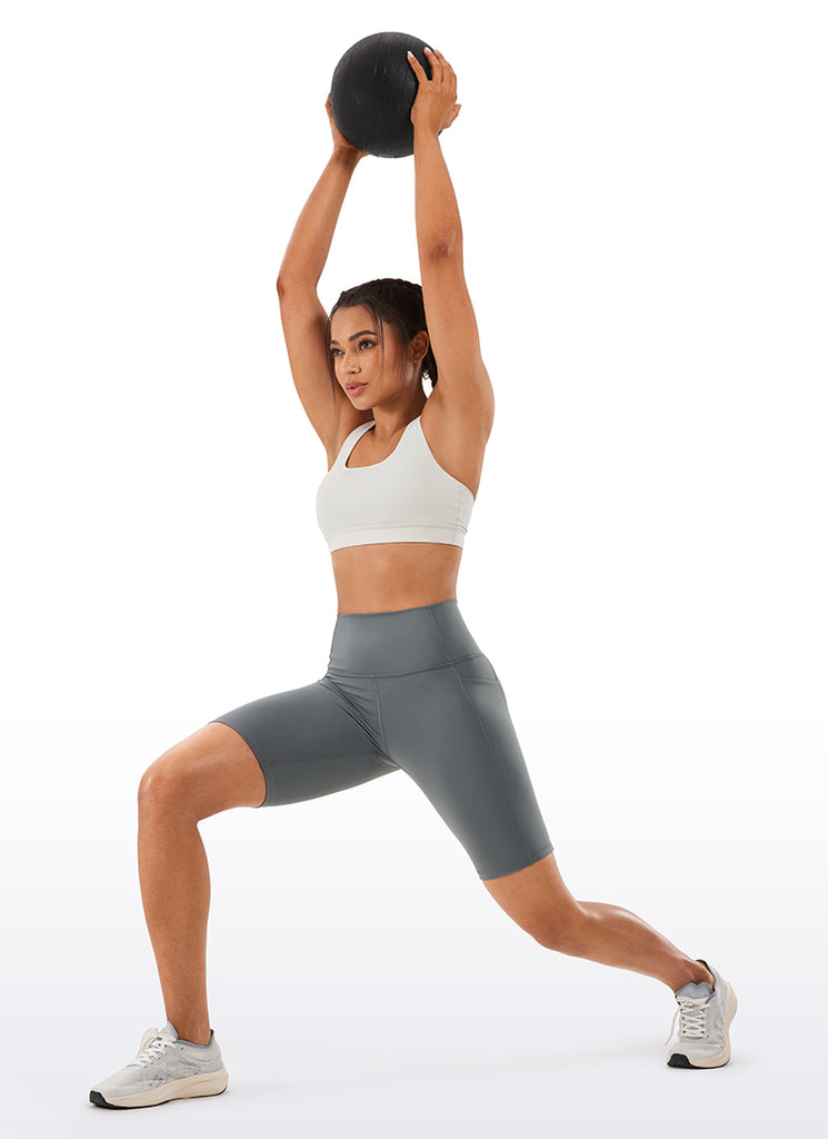 CRZ YOGA Women's Train High Rise Biker Nakedfeel Pocket Shorts 8'' Dark Carbon