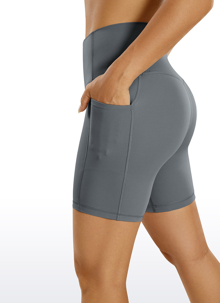 CRZ YOGA Women's Train High Rise Biker Nakedfeel Pocket Shorts 6'' Tie Dye Smoke Ink