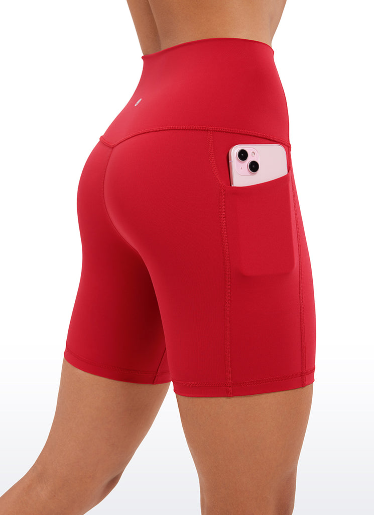 CRZ YOGA Women's Train High Rise Biker Nakedfeel Pocket Shorts 6'' Red Merlot