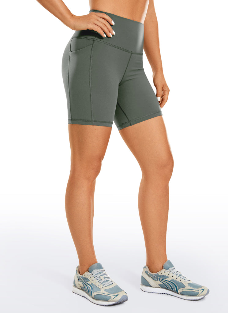 CRZ YOGA Women's Train High Rise Biker Nakedfeel Pocket Shorts 6'' Grey Sage