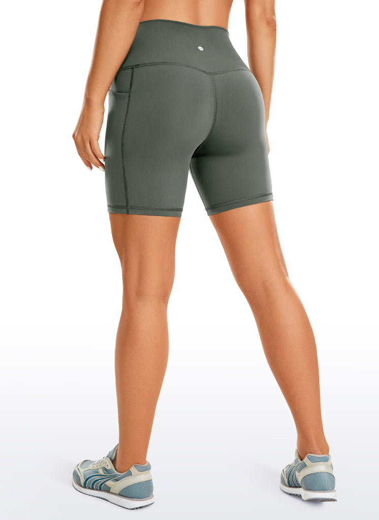 CRZ YOGA Women's Train High Rise Biker Nakedfeel Pocket Shorts 6'' Grey Sage