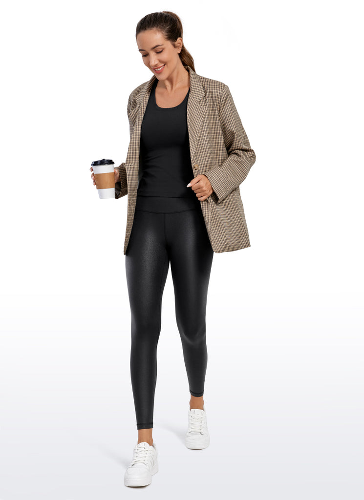 CRZ YOGA Women Butterluxe Matte Faux Leather Leggings 25'' Hot Fudge Brown Foil Pattern