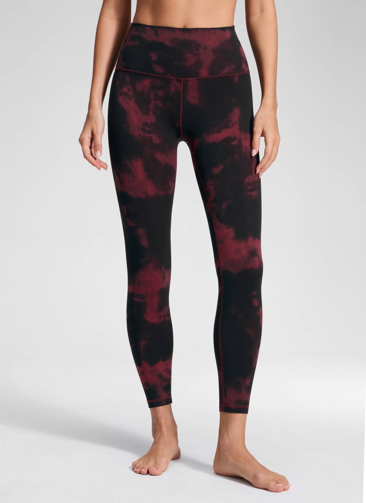 CRZ YOGA Women's Yoga Lounge High Rise Butterluxe Yoga Leggings 25'' Burgundy Tie Dye Flowers @model_info:Anna