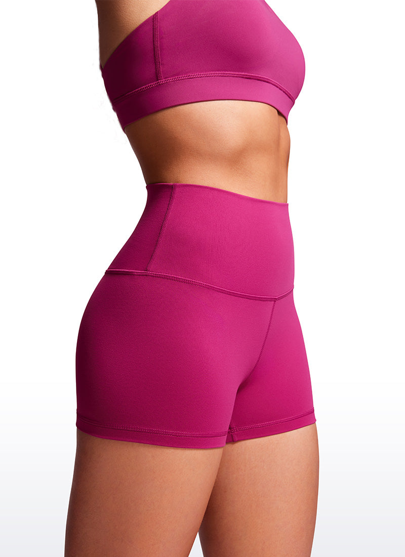 CRZ YOGA Women's Yoga High Rise Booty Butterluxe Biker Shorts 2.5'' Magenta Purple @model_info:Amanda