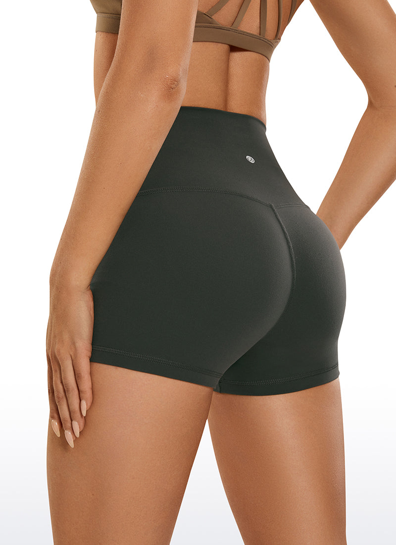CRZ YOGA Women's Yoga High Rise Booty Butterluxe Biker Shorts 2.5'' Grey Olive @model_info:J
