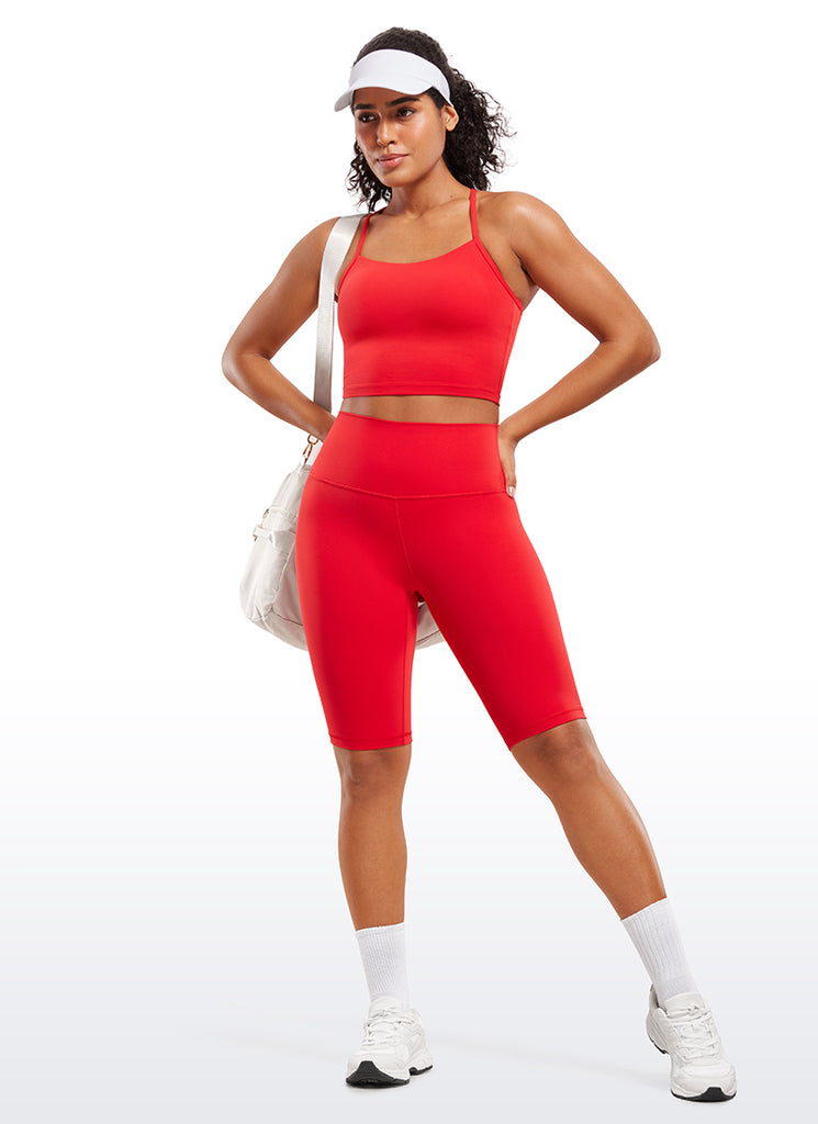 CRZ YOGA Women's Yoga High Rise Butterluxe Long Biker Shorts 10'' Deep Red