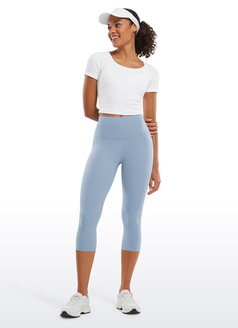 CRZ YOGA Women's Yoga Lounge High Rise Butterluxe Yoga Leggings 19'' Cambric Blue @model_info:Fiona