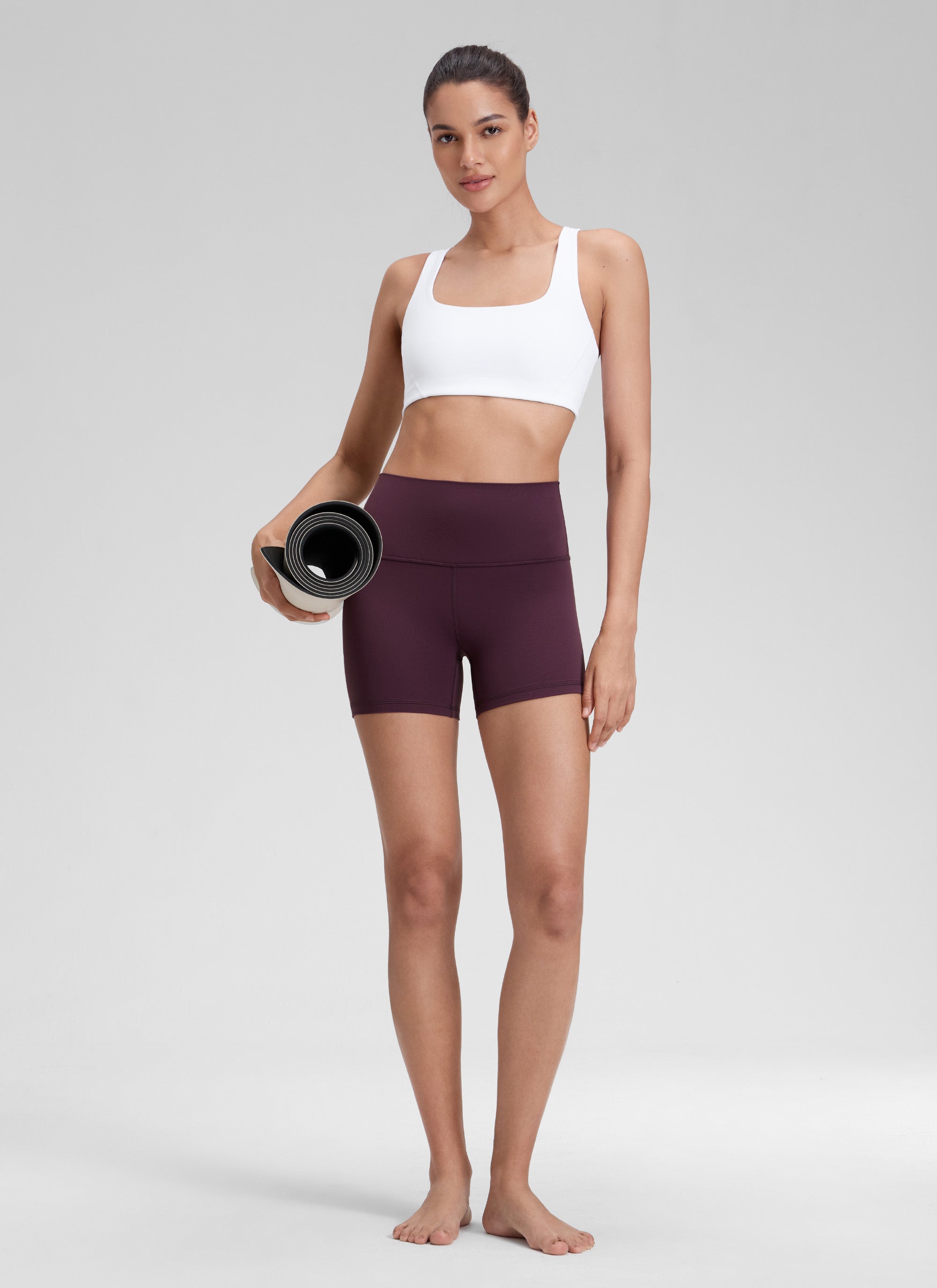 CRZ YOGA Women's Yoga High Rise Biker Shorts Butterluxe Shorts 4'' Deep Purple