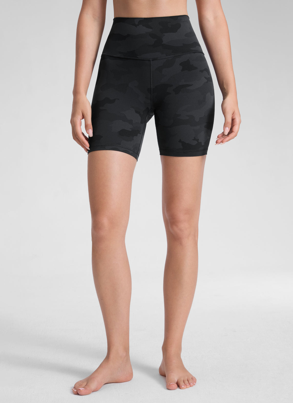 CRZ YOGA Women's Yoga High Rise Biker Shorts Butterluxe Shorts 6'' Dark Grey Camouflage 2
