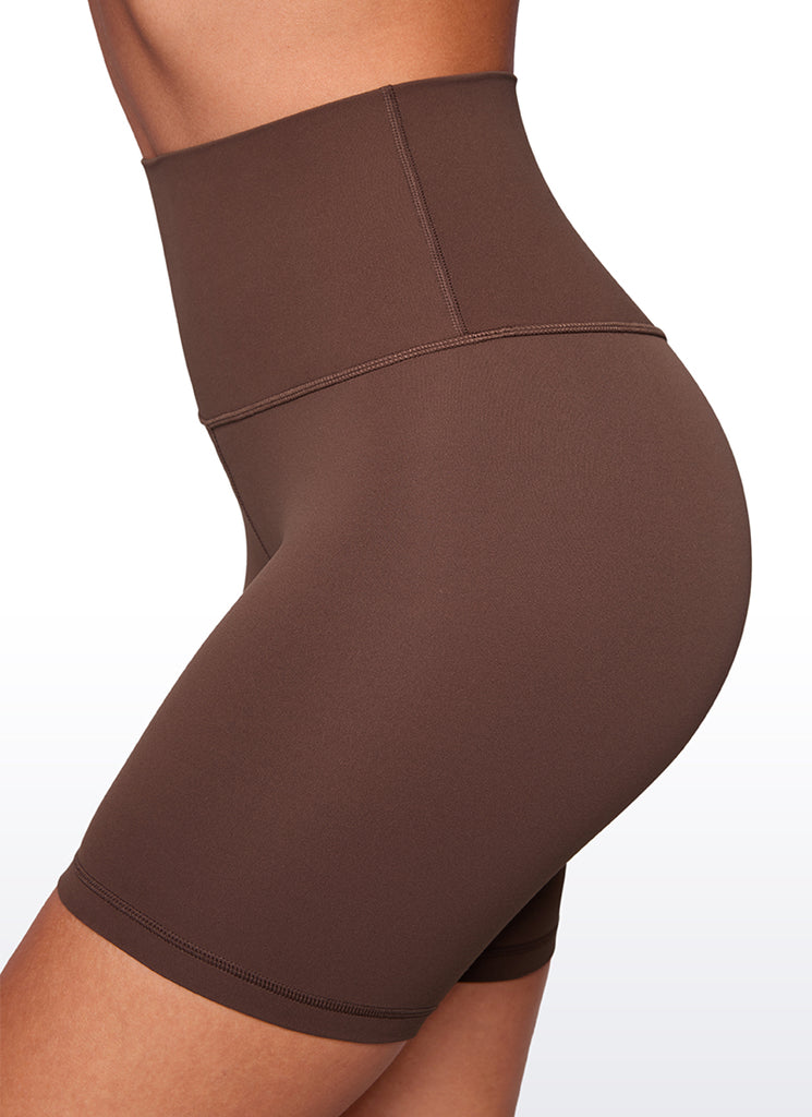 CRZ YOGA Women's Yoga High Rise Biker Shorts Butterluxe Shorts 6'' Coffee Brown