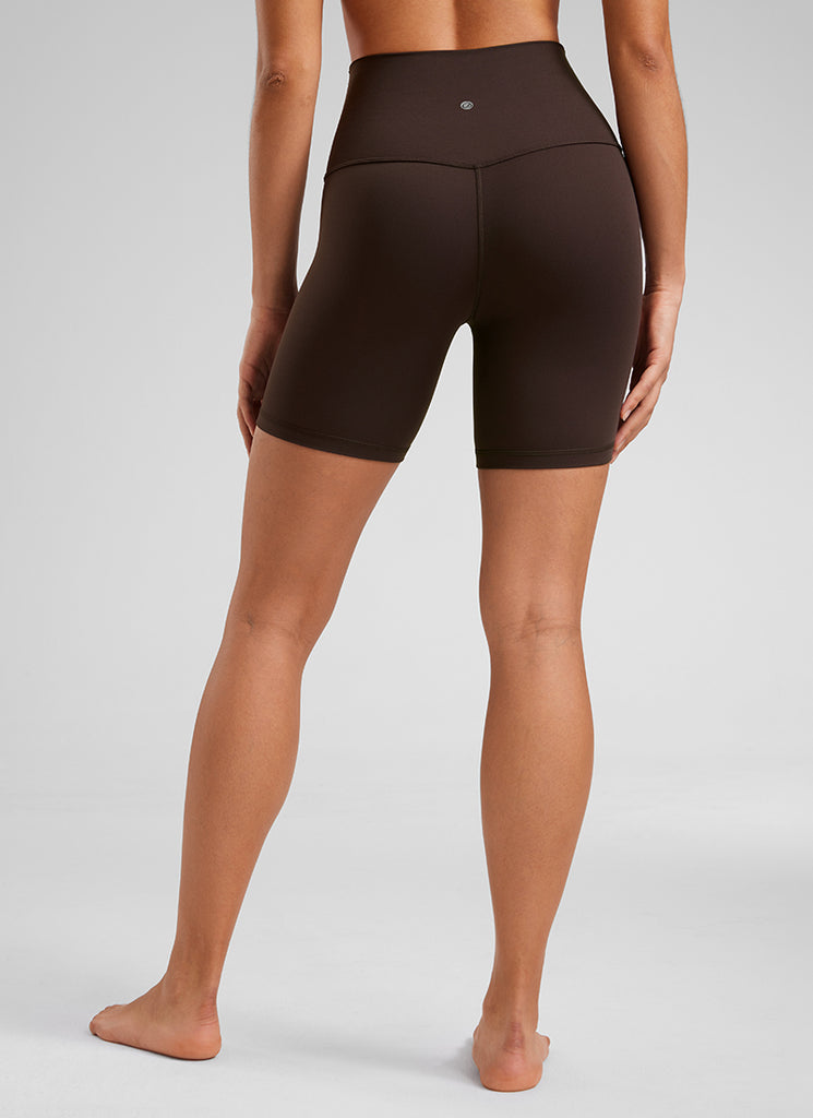 CRZ YOGA Women's Yoga High Rise Biker Shorts Butterluxe Shorts 6'' Hot Fudge Brown