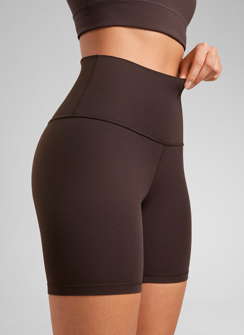 CRZ YOGA Women's Yoga High Rise Biker Shorts Butterluxe Shorts 6'' Hot Fudge Brown
