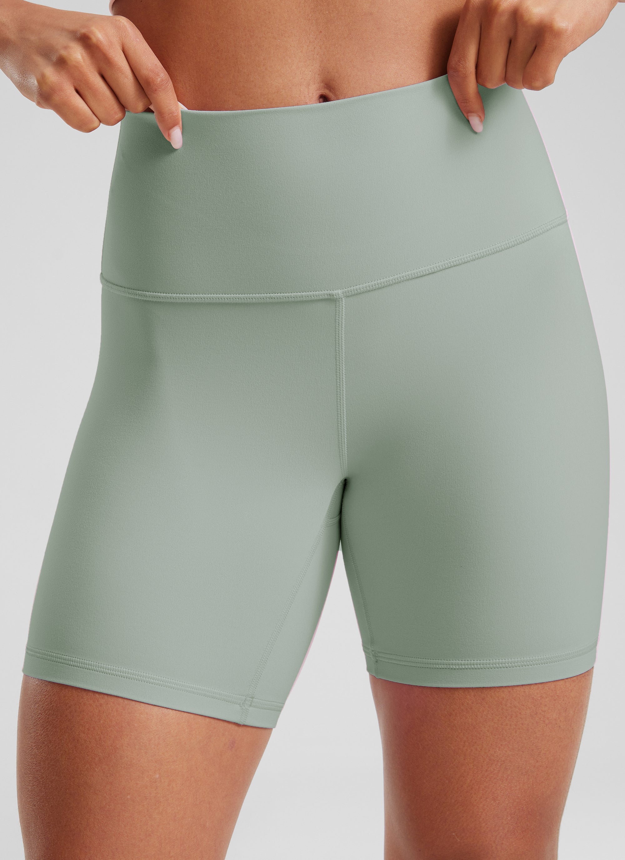 CRZ YOGA Women's Yoga High Rise Biker Shorts Butterluxe Shorts 6'' Green Palm Court
