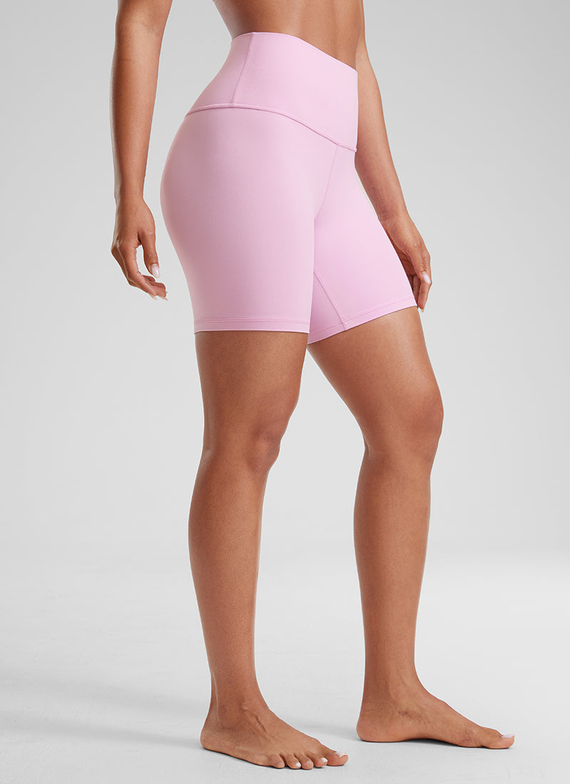 CRZ YOGA Women's Yoga High Rise Biker Shorts Butterluxe Shorts 6'' Vita Pink @model_info:Crystal