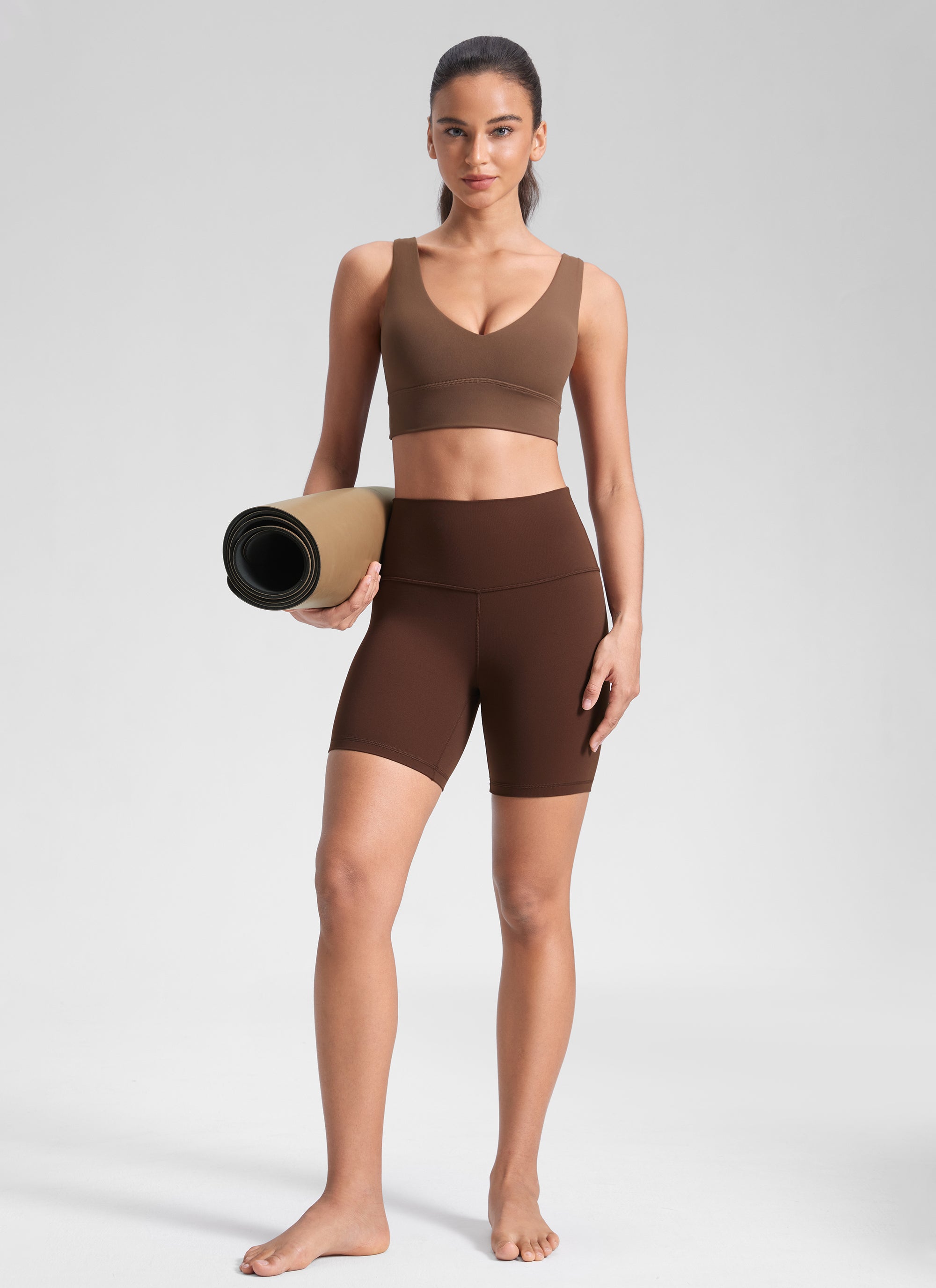 CRZ YOGA Women's Yoga High Rise Biker Shorts Butterluxe Shorts 6'' Lava Brown @model_info:Winma