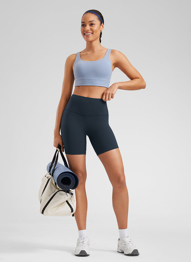 CRZ YOGA Women's Yoga High Rise Biker Shorts Butterluxe Shorts 6'' True Navy