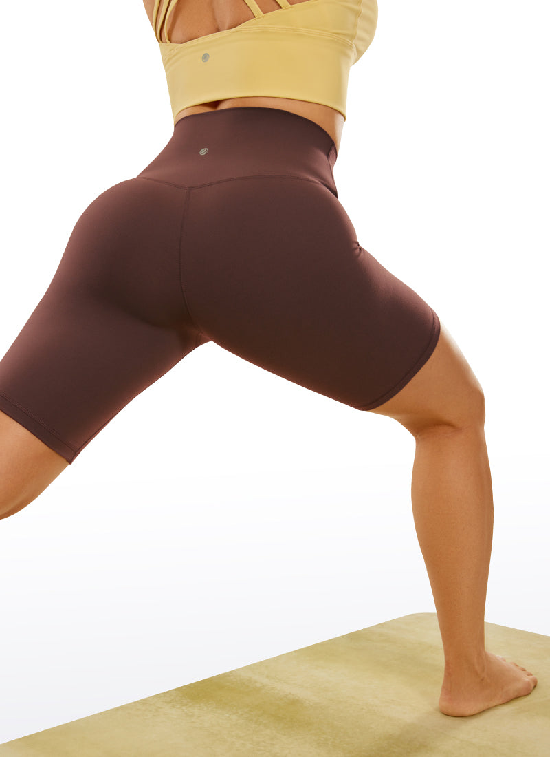 CRZ YOGA Women's Yoga High Rise Butterluxe Long Biker Shorts 8'' Taupe @model_info:L